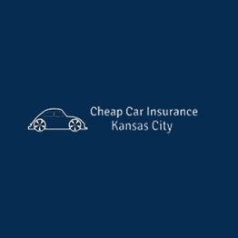 Outline of a car with text: "Cheap Car Insurance Kansas City" on a dark blue background.