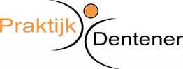 Logo met tekst "Praktijk Dentener" en abstracte oranje figuur.