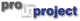 Logo mit dem Wort "proproject" in Grau und Blau, mit einem stilisierten Symbol im Hintergrund.