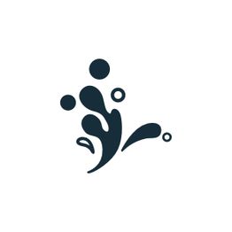 Ein abstraktes, schwarzes Spritz-Wassersymbol auf weißem Hintergrund.
