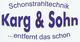 Logo von "Karg & Sohn", mit Text "Schonstrahltechnik" und "...entfernt das schon".