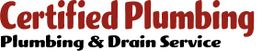 "Certified Plumbing logo with text: 'Plumbing & Drain Service' in red and black lettering."