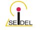 Logo mit gelbem Rahmen, rotem Kreis und Text "Seidel".
