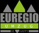 Logo mit "EUREGIO UMZUG" in Grau und Grün, darunter "BE HAPPY" mit Herzsymbol.