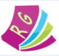 Logotipo con letras "RG" en fondo de colores morado, azul y verde.