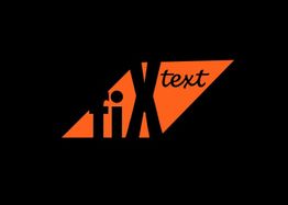 "Logo mit dem Wort 'Fixtext' in Schwarz und Orange auf schwarzem Hintergrund."