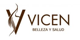 Logo con texto: "Vicen Belleza y Salud" y gráfico de un perfil con cabello largo.