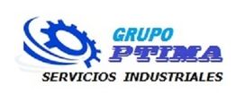 Logo de Grupo PTIMA, servicios industriales con engranaje y texto azul.