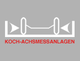 Zeichnung einer Achse mit Pfeilen, darunter der Text: "KOCH-ACHSMESSANLAGEN" in Rot.