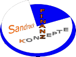 3D-Kreisdiagramm mit dem Text "Sandrock Finanz Konzepte" in Blau, Orange und Grau.