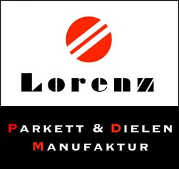 Logo: Roter Kreis mit weißen Streifen oben, darunter "Lorenz" und "Parkett & Dielen Manufaktur".