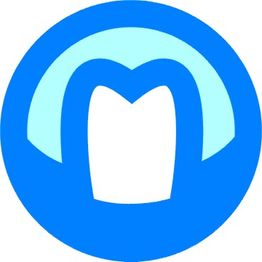 Ein blaues Logo mit einem stilisierten, hellblauen Briefumschlag in der Mitte.