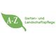 Grünes Blatt mit "A-Z Garten- und Landschaftspflege" in weiß und grünem Text daneben.