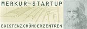 Logo mit Text "Merkur-Startup" und "Existenzgründerzentren", daneben ein gezeichnetes Gesicht.