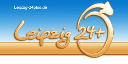 Logo von Leipzig-24plus.de in goldener Schrift auf blauem Hintergrund.