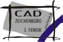 Logo des CAD-Zeichenbüros J. Feniuk mit URL www.feniuk.de, umrahmt von grafischen Elementen.