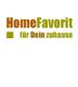Logo mit Text: "HomeFavorit für Dein zuhause" in braun und grün vor weißem Hintergrund.