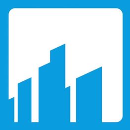 Abstract white buildings on blue background, resembling a city skyline.