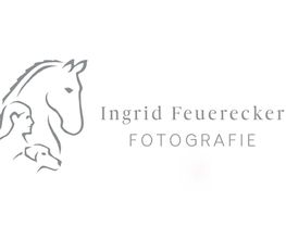 Logo mit Pferd, Person und Hund, daneben Text: "Ingrid Feuerecker Fotografie".