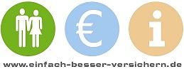 Symbole: Paar, Euro, Info-Icon. Text: www.einfach-besser-versichern.de