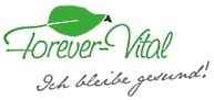 Logo mit grünem Blatt und Text "Forever Vital - Ich bleibe gesund!".