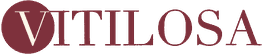 Texto "Vitilosa" en rojo oscuro, con "V" en un círculo. Fondo blanco.