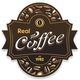 Logo ovale marrone con la scritta "Real Coffee" e chicchi di caffè, dal 1982.