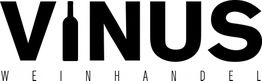 Schwarzes Logo mit "VINUS" und einer Weinflasche als "I", darunter "WEINHANDEL".