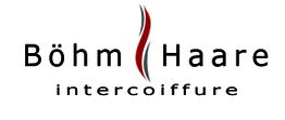 Logo mit Schriftzug: "Böhm Haare intercoiffure" und rotem Strich zwischen den Wörtern.