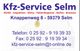 Kfz-Service Selm Werbeschild mit Kontaktdaten: Telefon, Fax und E-Mail. Adresse: Knappenweg 8.