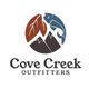 Logo of Cove Creek Outfitters with a leaf, mountain, and fish design.