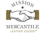 Logo of Mission Mercantile Leather Goods featuring a handshake and decorative elements.
