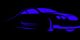 Stylisierte Grafik eines Autos in Blau auf schwarzem Hintergrund.