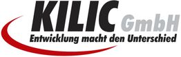 Logo mit Text: KILIC GmbH, Entwicklung macht den Unterschied. Roter Schwung im Hintergrund.