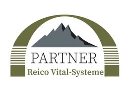 Logo mit Bergmotiv, Schriftzug: "PARTNER Reico Vital-Systeme", halbkreisförmiger Rahmen.
