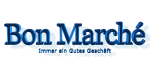Logo mit dem Text "Bon Marché" und dem Slogan "Immer ein gutes Geschäft" in blauer Schrift.