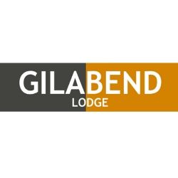 Logo: "Gilabend Lodge" with white text on a split gray and orange background.