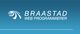 Logo mit Spiralmuster und Text: "BRAASTAD WEB PROGRAMMIERER" auf blauem Hintergrund.