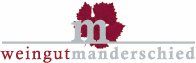Logo von Weingut Manderscheid mit einem roten Blatt über einem stilisierten "m".