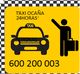 Taxi Ocaña 24 horas, teléfono 600 200 003, figura con maleta y coche de taxi.