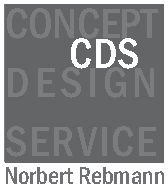 Grau-weißes Logo mit den Worten: "Concept Design Service CDS, Norbert Rebmann".