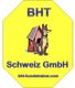 BHT-Logo mit Hund vor Hundehütte, Text "Schweiz GmbH" und Website "bht-hundetrainer.com".
