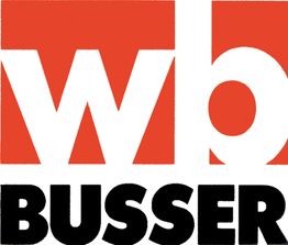 Logo mit roten Buchstaben "wb" oben und dem Wort "BUSSER" in Schwarz unten.