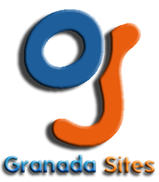 Logotipo de "Granada Sites" con letras azules y naranjas en fondo blanco.