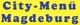Text in blau auf gelbem Hintergrund: "City-Menü Magdeburg".
