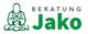 Logo mit einer meditierenden Figur und dem Text "Beratung Jako" in Grün.