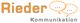 "Logo: 'Rieder Kommunikation' in Orange mit zwei Sprechblasen."