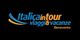 Logo Italica in Tour viaggi & vacanze, Benevento, con curve blu e arancioni su sfondo nero.