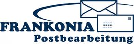 Logo mit Umschlägen und Text: "FRANKONIA Postbearbeitung".