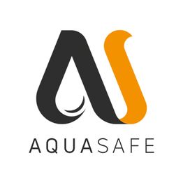 Logo der Marke "Aquasafe" mit stilisierten schwarzen und orangefarbenen Buchstaben "AS".